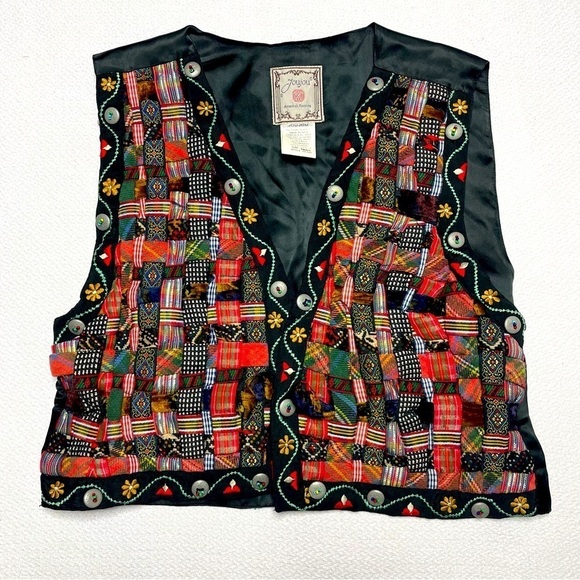 Jou Jou Vintage 90’s Cropped Vest Basket Weave Red Black Women’s Size Small - Picture 1 of 10